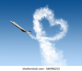 heart shape track from plane on blue background - Powered by Shutterstock
