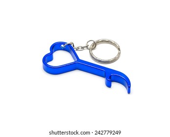 Heart Shaped Bottle Opener Keychain Isolated On White Background