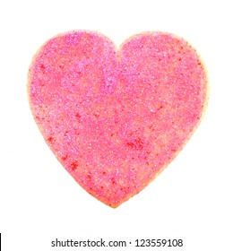 Heart Shaped Cookie With Pink Sugar Icing Isolated On White