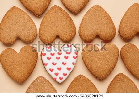 Heart shaped cookies on yellow background. Valentine's Day celebration