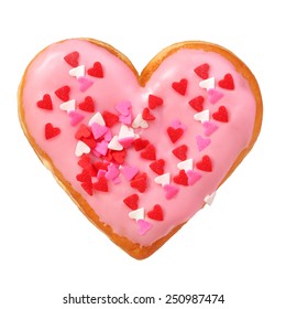 Heart Shaped Donut Isolated On White Background