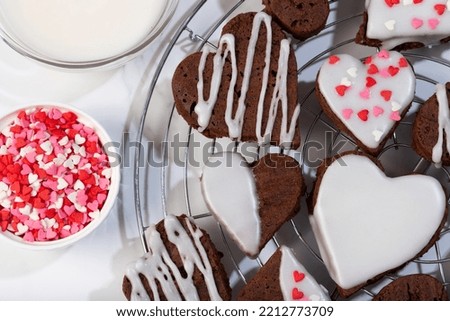 Heart shaped gingerbread cookies with icing for Valentine's day