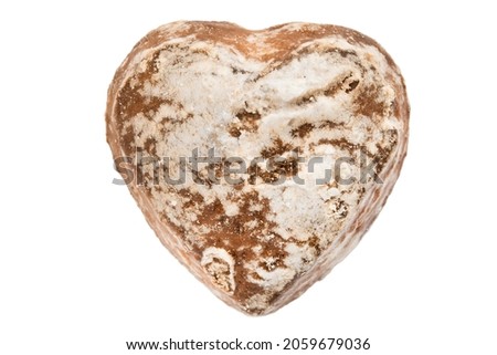Heart shaped gingerbread isolated on white background