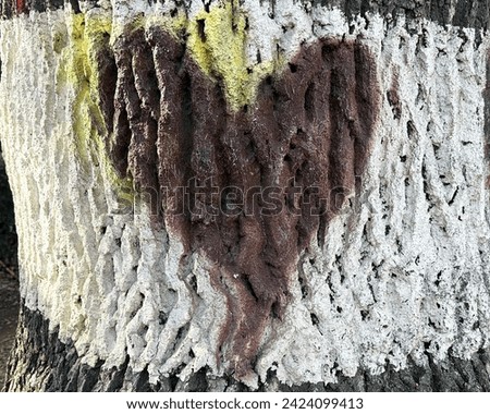 Heart Shaped Picture Painted On Wooden Textured Tree Background with Copy Space for Text Overlay, Idea of Holiday Postcard for Merry Christmas, Happy New Year, Happy Birthday, Happy Haloween and Happy