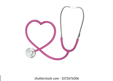 Heart shaped pink stethoscope isolated on white background - Powered by Shutterstock