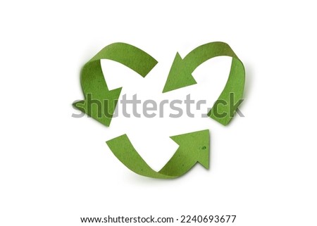 Heart shaped recycling symbol on white background