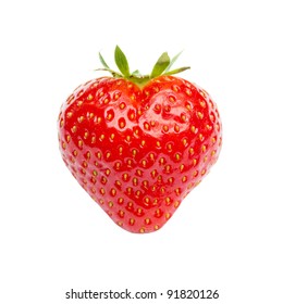 Heart shaped strawberry isolated on white