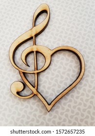 A Heart Shaped Treble Cleft. Made From Wood And Burnt With Lazer.