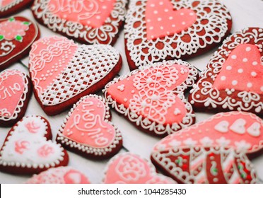 Heart Shaped Valentines Day Cookies With Sugar Decorating