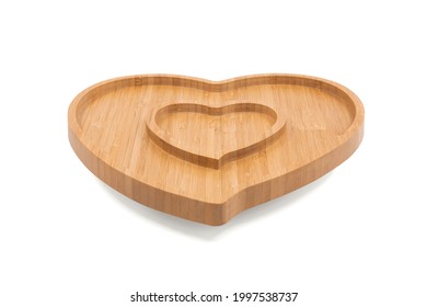 Heart Shaped Wood Serving Plate On A White Background