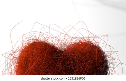 Heart. Silhouette of the heart with a continuous line. A tangled thread in the form of a heart. Render 3D illustration.