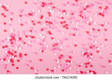 Heart Sprinkles On A Pink Background