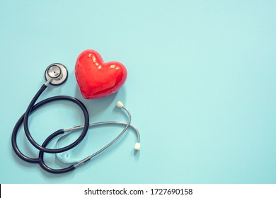 Heart and stethoscope isolated onblue background concept for healthcare and diagnosis medical cardiac pulse test