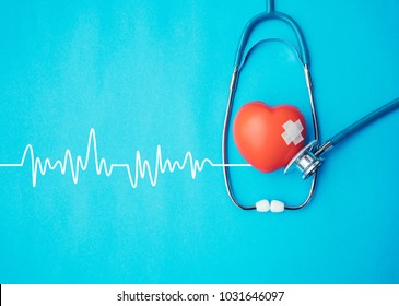 Heart and stethoscope,Heartbeat Line,Healthcare concept. - Shutterstock ID 1031646097