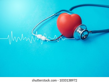 Heart and stethoscope,Heartbeat Line,Healthcare concept. - Shutterstock ID 1033138972