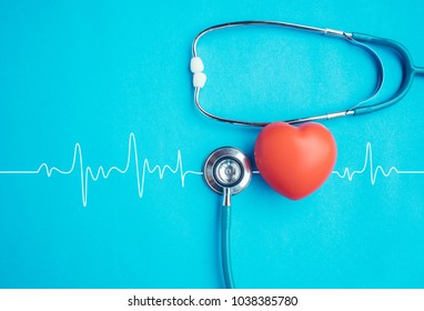 Heart and stethoscope,Heartbeat Line,Healthcare concept. - Shutterstock ID 1038385780