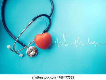 Heart And Stethoscope,Heartbeat Line,Healthcare Concept.