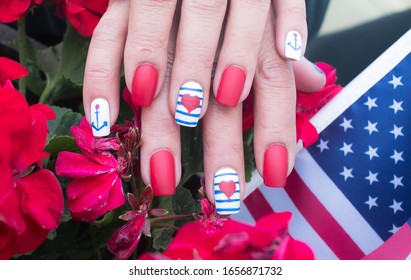 Heart And Stripes Nail Art Design