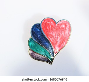 Heart With Three More Hearts Behind Enamel Brooch Pin Accessory