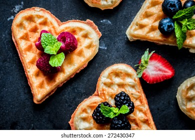 Heart Waffles With Berries