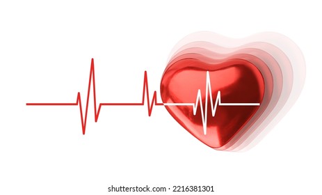 heart wave Red line wave of heart beat isolated on white background. This has clipping path.