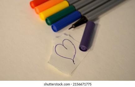 Heart Written With A Colored Pen On A Scrap Of Paper; It Can Symbolize School Love, Falling In Love, LGBT, Sex Education, Equality