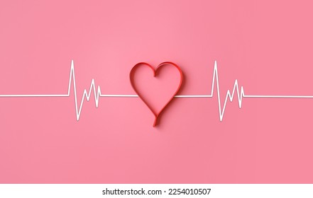 Heartbeat line with heart shape. Valentine's Day. Postcard with a declaration of love. Valentine postcard. Red hearts with strings. Place for text - Shutterstock ID 2254010507