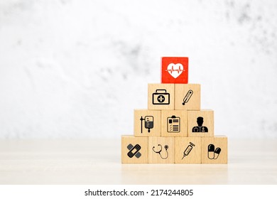 Heartbeat Pulse Signal Or Heart Rhythm Icon On Cube Wooden Block Stack With Health Care And Medical Symbol Concept Of Healthy Or Sick Prevent And Safety Insurance Planner