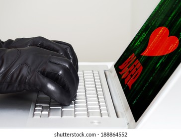 Heartbleed exploit concept with hands wearing black gloves