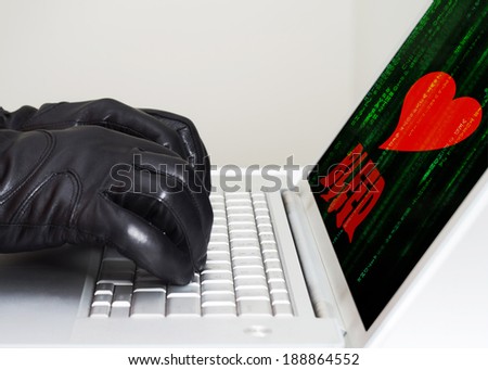 Heartbleed exploit concept with hands wearing black gloves