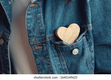 Hearts on a background of a Denim shirt close-up.Valentines Day.
