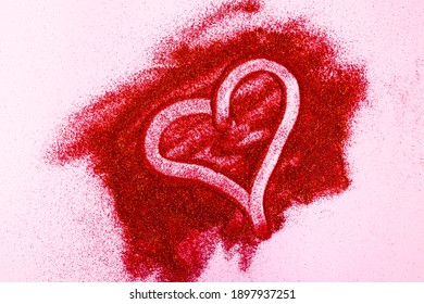 Hearts painted by finger on red glitter. Valentine's Day concept - Powered by Shutterstock