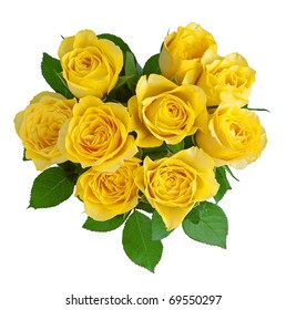 Heart-shape Yellow Roses Isolated On White.