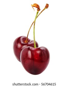 Heart-shaped  Black Cherries Isolated On White.