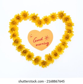 Heart-shaped flowers and cards on a white background，The good morning greeting on the card - Powered by Shutterstock