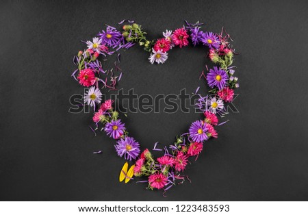 Image, Stock Photo Summer flowers frame on green