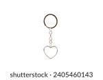 Heart-shaped keychain with key ring isolated on white background. Concepts for real estate and moving home or renting property. Buying a property. Mock-up keychain.Copy space.