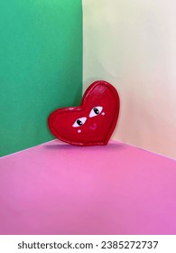 Heart-shaped red clay trinket tray