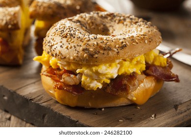 Hearty Breakfast Sandwich on a Bagel with Egg Bacon and Cheese - Powered by Shutterstock