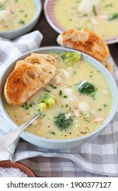 Hearty Broccoli Cauliflower Soup, Closeup View