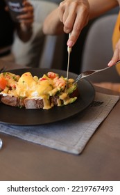 Hearty Healthy Breakfast. Bruschetta With Poached Egg