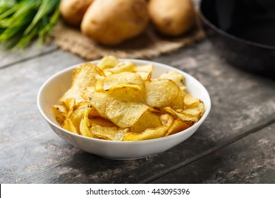 Hearty kettle cooked potato crisps served in a bowl.