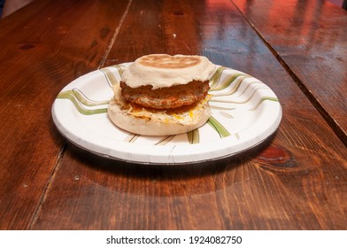 A Hearty Sausage Egg And Cheese English Muffin Breakfast Sandwich