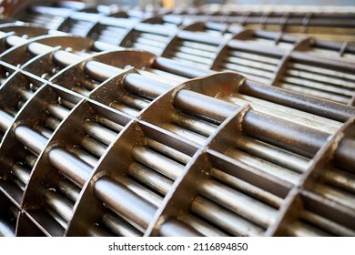 Heat exchangers tube bundle details of industrial heat exchanger shell and tube condenser, made of steel with corrosion. Abstract industrial background of carbon steel heat exchanger tube bundles.