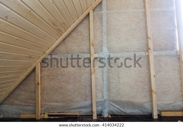 Heat Insulation Wooden Logs Lathing Ready Stock Photo Edit Now