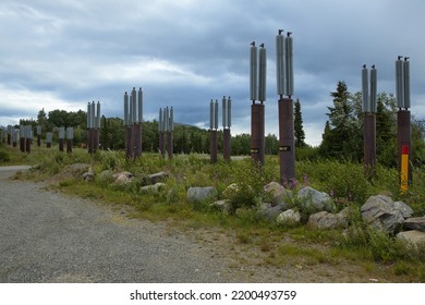 Heat Pipes On Trans Alaska Pipeline System At Alyeska Pipeline Viewing Poing At Richardson Highway In Alaska, United States,North America
