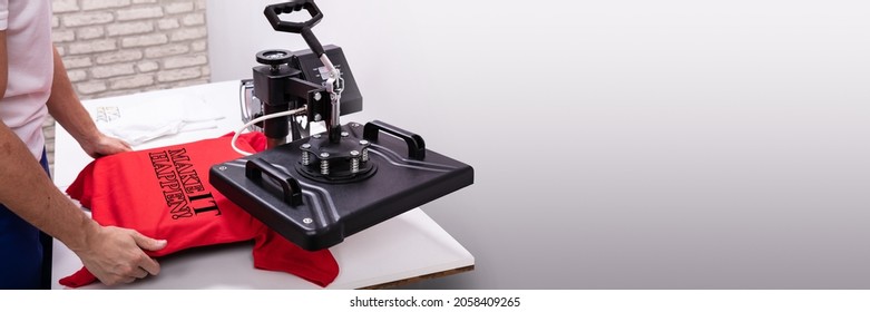 Heat Press Machine. Tshirt Logo Print Workshop