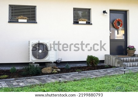 Heat pump in modern house of future using green electric energy, heat pump - efficient source of heat