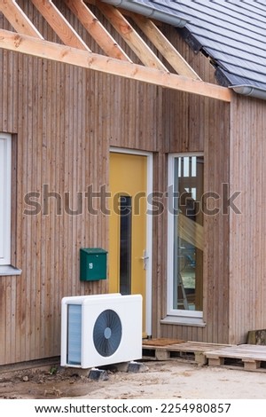Heat pump at new sustainable house in Olstergaard a sustainable circular and nature inclusive neighbourhood in Olst Wijhe in Overijssel The Netherlands