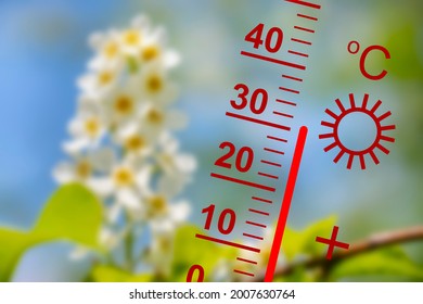 heat in summer with high temperature at thermometer